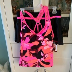 Zeroxposur sz S swimsuit tankini swim skirt set nwt